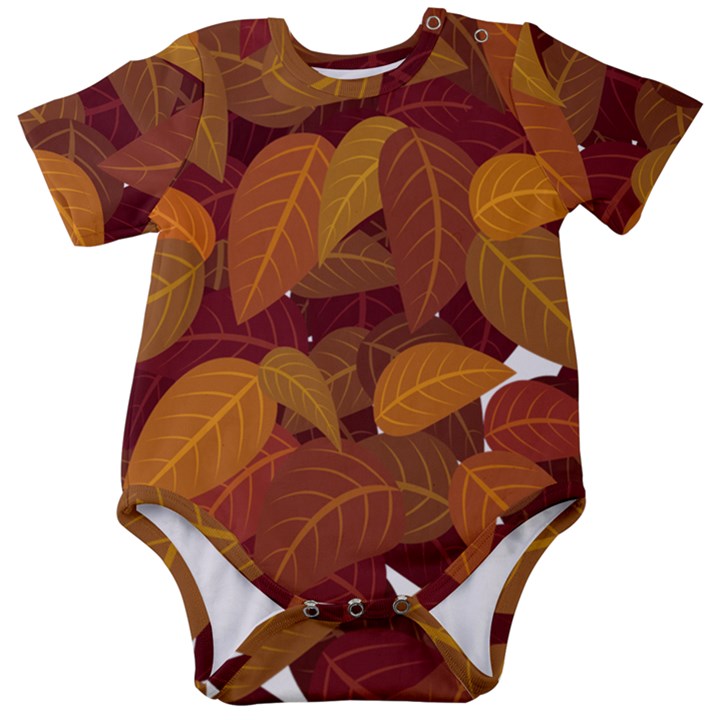 Watercolor Leaves Leaf Orange Baby Short Sleeve Bodysuit