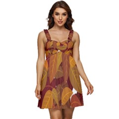 Watercolor Leaves Leaf Orange Ruffle Strap Babydoll Chiffon Dress