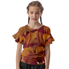 Watercolor Leaves Leaf Orange Kids  Cut Out Flutter Sleeves by Jancukart