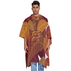 Watercolor Leaves Leaf Orange Men s Hooded Rain Ponchos by Jancukart