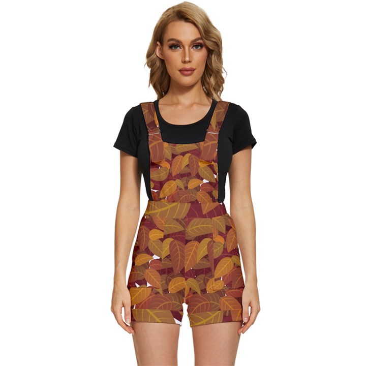 Watercolor Leaves Leaf Orange Short Overalls