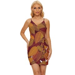 Watercolor Leaves Leaf Orange Wrap Tie Front Dress