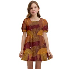 Watercolor Leaves Leaf Orange Kids  Short Sleeve Dolly Dress