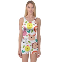 Cute Animals Cartoon Seamless Background One Piece Boyleg Swimsuit