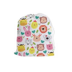 Cute Animals Cartoon Seamless Background Drawstring Pouch (large)