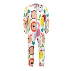 Cute Animals Cartoon Seamless Background Onepiece Jumpsuit (kids)