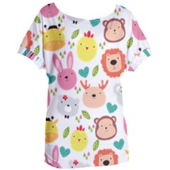 Cute Animals Cartoon Seamless Background Women s Oversized Tee