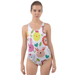 Cute Animals Cartoon Seamless Background Cut-out Back One Piece Swimsuit