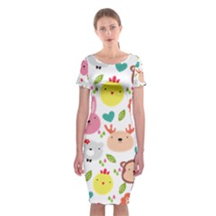 Cute Animals Cartoon Seamless Background Classic Short Sleeve Midi Dress