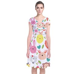 Cute Animals Cartoon Seamless Background Short Sleeve Front Wrap Dress by Jancukart