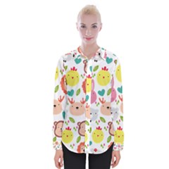 Cute Animals Cartoon Seamless Background Womens Long Sleeve Shirt