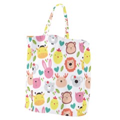 Cute Animals Cartoon Seamless Background Giant Grocery Tote