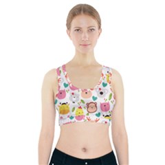 Cute Animals Cartoon Seamless Background Sports Bra With Pocket