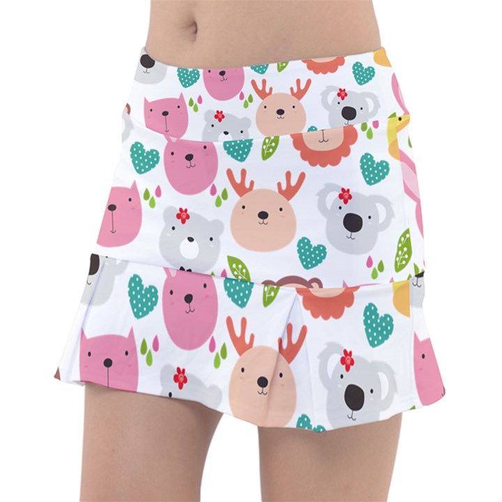 Cute Animals Cartoon Seamless Background Classic Tennis Skirt