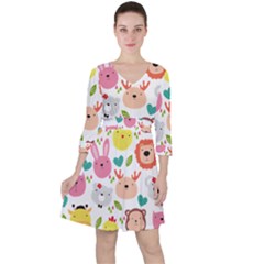 Cute Animals Cartoon Seamless Background Quarter Sleeve Ruffle Waist Dress by Jancukart