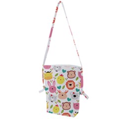 Cute Animals Cartoon Seamless Background Folding Shoulder Bag