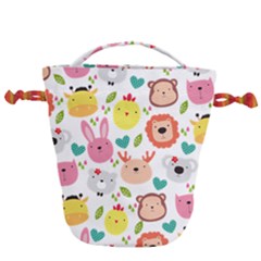 Cute Animals Cartoon Seamless Background Drawstring Bucket Bag