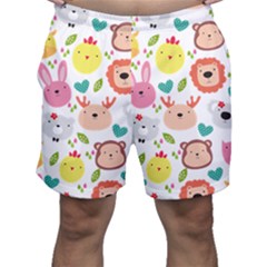 Cute Animals Cartoon Seamless Background Men s Shorts