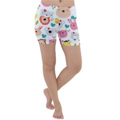 Cute Animals Cartoon Seamless Background Lightweight Velour Yoga Shorts