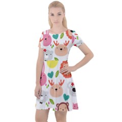 Cute Animals Cartoon Seamless Background Cap Sleeve Velour Dress 