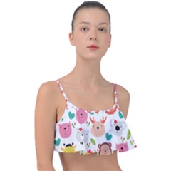 Cute Animals Cartoon Seamless Background Frill Bikini Top