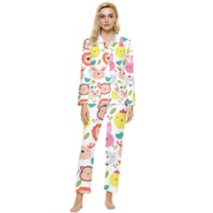 Cute Animals Cartoon Seamless Background Womens  Long Sleeve Velvet Pocket Pajamas Set