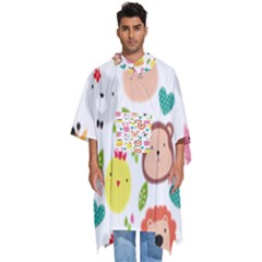 Cute Animals Cartoon Seamless Background Men s Hooded Rain Ponchos