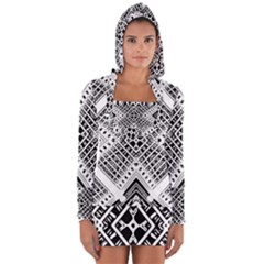 Black And White Modern Texture Seamless Print Fabric Pattern Long Sleeve Hooded T-shirt