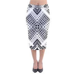 Black And White Modern Texture Seamless Print Fabric Pattern Velvet Midi Pencil Skirt