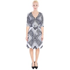 Black And White Modern Texture Seamless Print Fabric Pattern Wrap Up Cocktail Dress