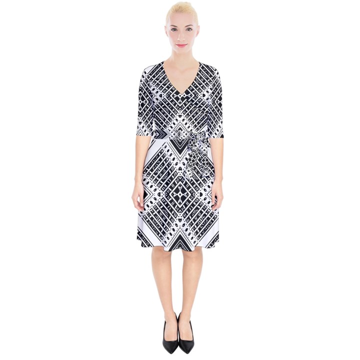 Black And White Modern Texture Seamless Print Fabric Pattern Wrap Up Cocktail Dress