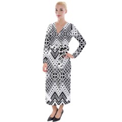 Black And White Modern Texture Seamless Print Fabric Pattern Velvet Maxi Wrap Dress