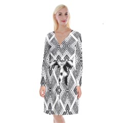 Black And White Modern Texture Seamless Print Fabric Pattern Long Sleeve Velvet Front Wrap Dress