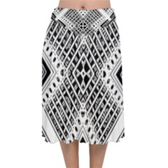 Black And White Modern Texture Seamless Print Fabric Pattern Velvet Flared Midi Skirt