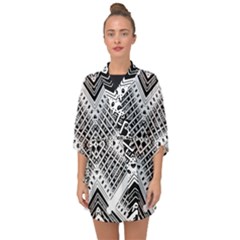 Black And White Modern Texture Seamless Print Fabric Pattern Half Sleeve Chiffon Kimono