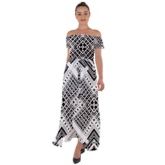 Black And White Modern Texture Seamless Print Fabric Pattern Off Shoulder Open Front Chiffon Dress