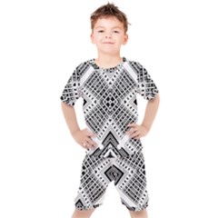 Black And White Modern Texture Seamless Print Fabric Pattern Kids  Tee And Shorts Set