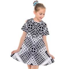 Black And White Modern Texture Seamless Print Fabric Pattern Kids  Short Sleeve Shirt Dress by Jancukart