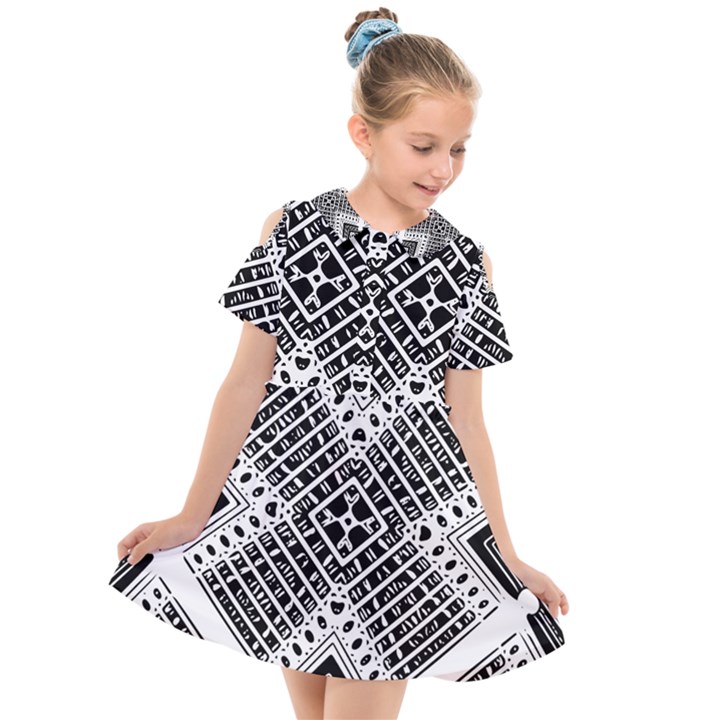 Black And White Modern Texture Seamless Print Fabric Pattern Kids  Short Sleeve Shirt Dress