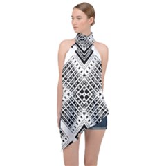 Black And White Modern Texture Seamless Print Fabric Pattern Halter Asymmetric Satin Top