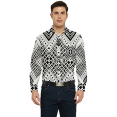 Black And White Modern Texture Seamless Print Fabric Pattern Men s Long Sleeve Pocket Shirt 