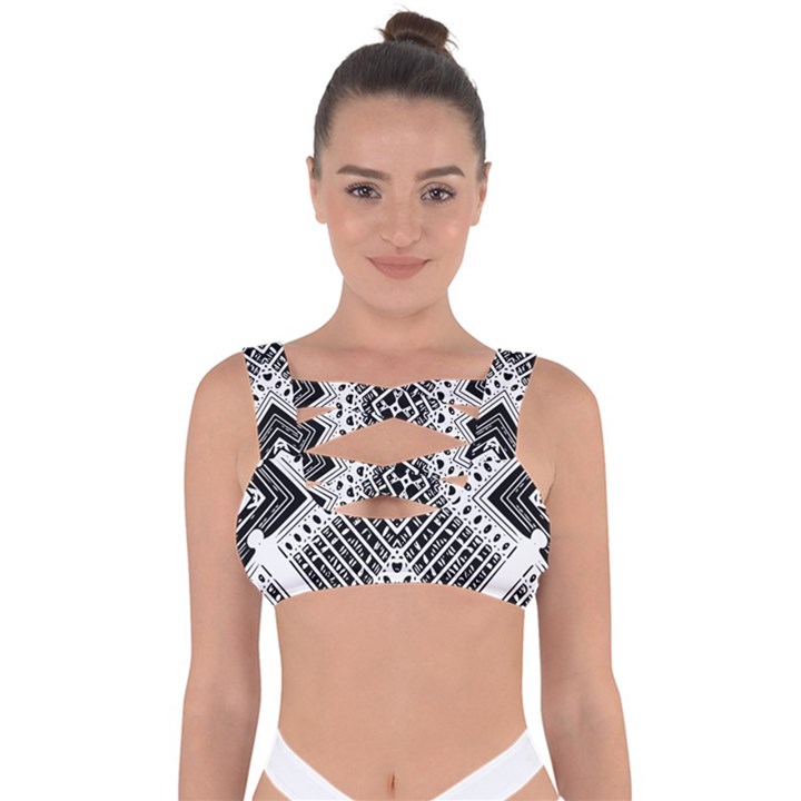 Black And White Modern Texture Seamless Print Fabric Pattern Bandaged Up Bikini Top