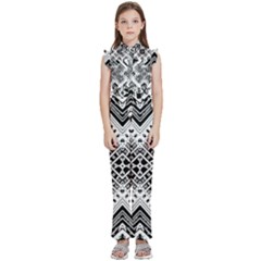 Black And White Modern Texture Seamless Print Fabric Pattern Kids  Sleeveless Ruffle Edge Band Collar Chiffon One Piece