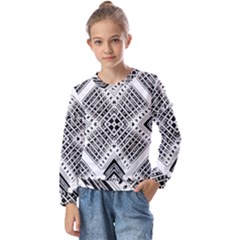 Black And White Modern Texture Seamless Print Fabric Pattern Kids  Long Sleeve Tee With Frill 