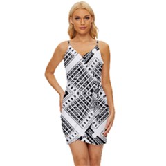 Black And White Modern Texture Seamless Print Fabric Pattern Wrap Tie Front Dress