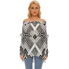 Black And White Modern Texture Seamless Print Fabric Pattern Off Shoulder Chiffon Pocket Shirt