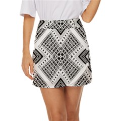 Black And White Modern Texture Seamless Print Fabric Pattern Mini Front Wrap Skirt