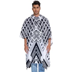 Black And White Modern Texture Seamless Print Fabric Pattern Men s Hooded Rain Ponchos