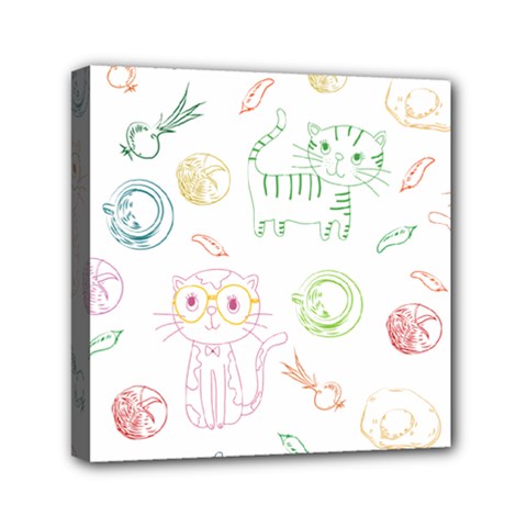 Cats And Food Doodle Seamless Pattern Mini Canvas 6  X 6  (stretched)