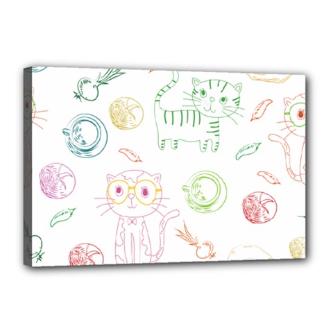 Cats And Food Doodle Seamless Pattern Canvas 18  X 12  (stretched)